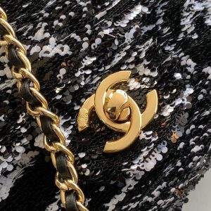 CC 24S Flap Bag Mini 21cm Black White Sequin Gold Hardware 238439