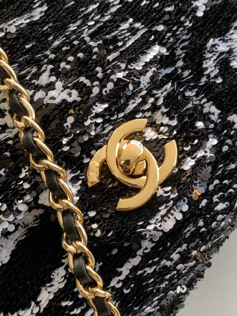 CC 24S Flap Bag Mini 21cm Black White Sequin Gold Hardware 238439