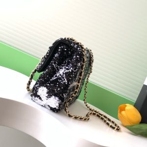 CC 24S Flap Bag Mini 21cm Black White Sequin Gold Hardware 238439