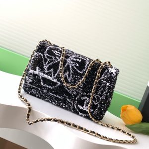 CC 24S Flap Bag Mini 21cm Black White Sequin Gold Hardware 238439