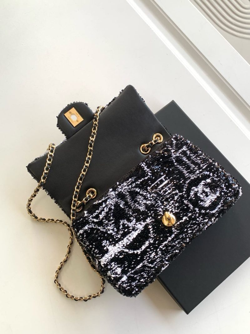 CC 24S Flap Bag Mini 21cm Black White Sequin Gold Hardware 238439