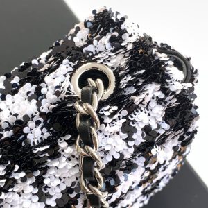 CC 25C White Black Sequin Silver Hardware