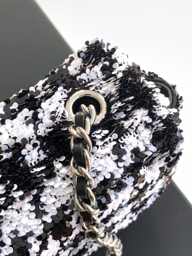 CC 25C White Black Sequin Silver Hardware