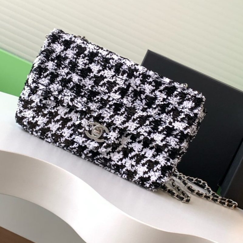 CC 25C White Black Sequin Silver Hardware