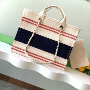 img_ecb71349_20250112_i1736659591629_6112_0_2_jpg CC 25C ToTe Bag Beige Navy Blue Canvas Fabric 238518