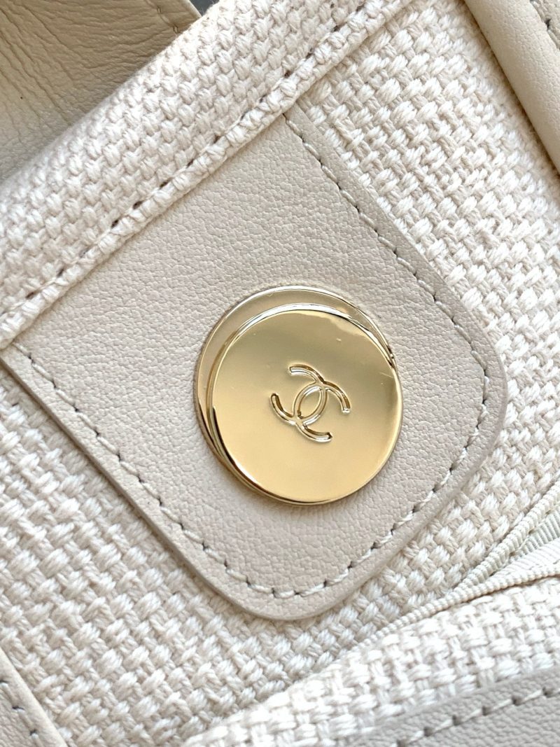 img_ecb71349_20250112_i1736659591907_4278_0_7_jpg CC 25C ToTe Bag Beige Navy Blue Canvas Fabric 238518