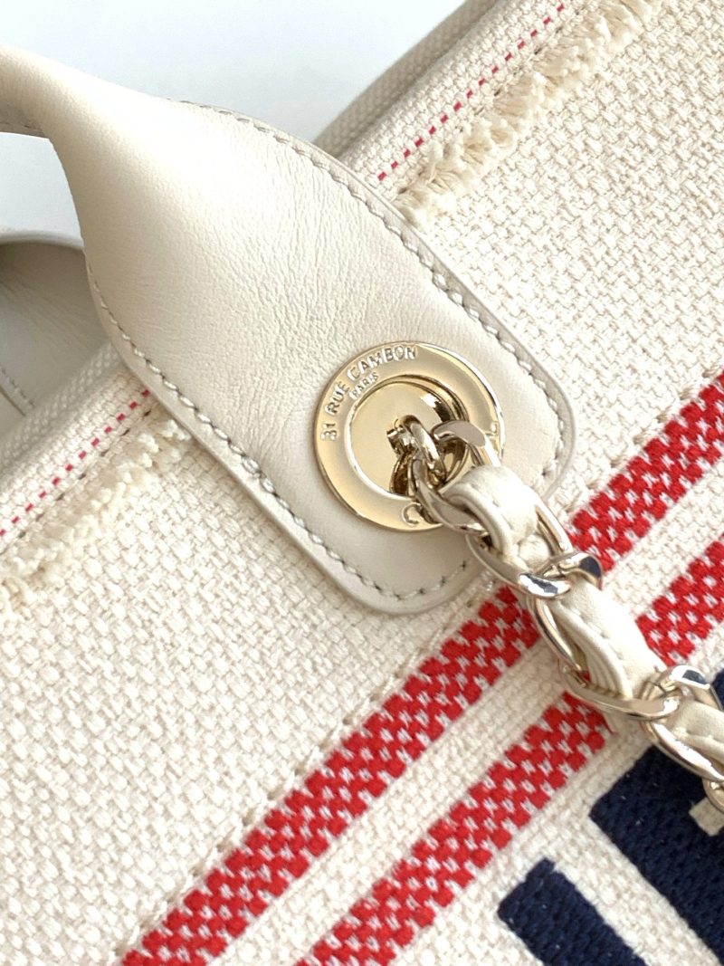 img_ecb71349_20250112_i1736659592926_2625_0_6_jpg CC 25C ToTe Bag Beige Navy Blue Canvas Fabric 238518