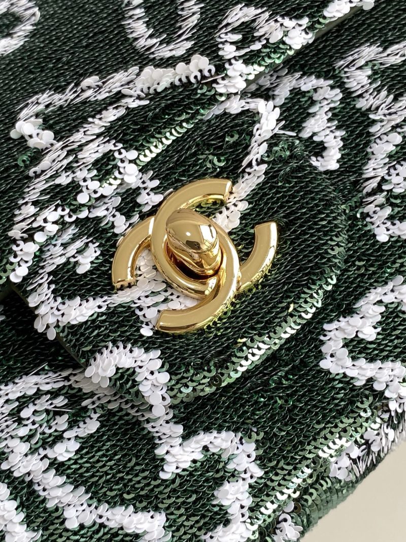 CC 25C Dark Green White Sequin Gold Hardware