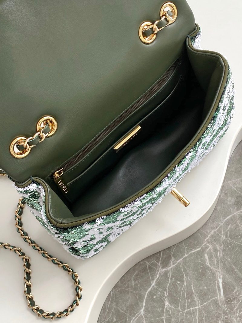 CC 25C Dark Green White Sequin Gold Hardware