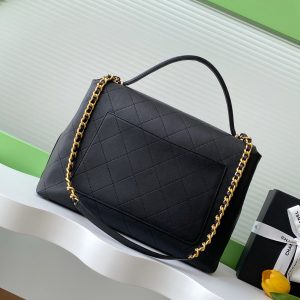 cc 25S Vintage Flap Bag 37cm Top Handle Black Calfskin