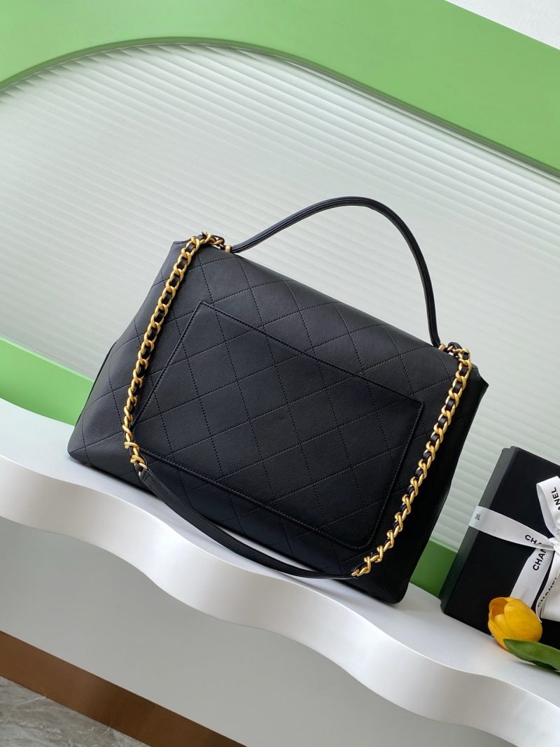 cc 25S Vintage Flap Bag 37cm Top Handle Black Calfskin