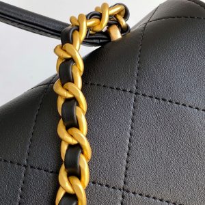 cc 25S Vintage Flap Bag 37cm Top Handle Black Calfskin