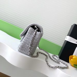 cc 25S Flap Bag 20cm Silver Raffia