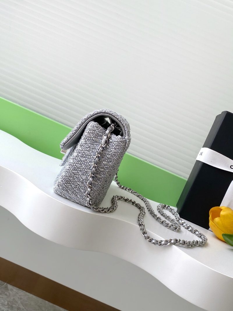 cc 25S Flap Bag 20cm Silver Raffia