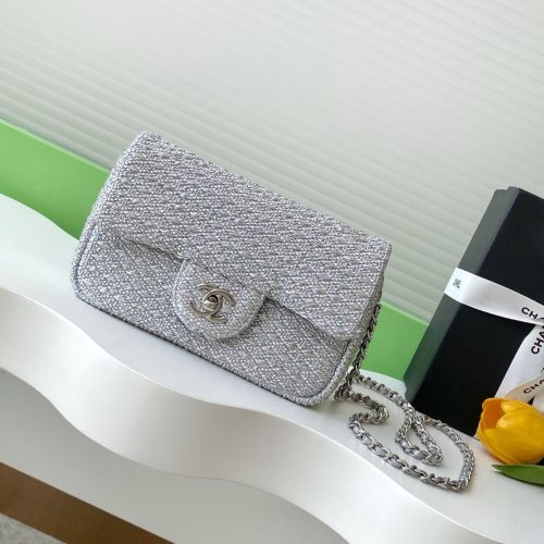cc 25S Flap Bag 20cm Silver Raffia