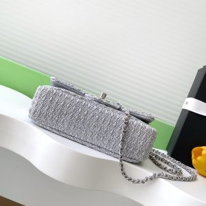 cc 25S Flap Bag 20cm Silver Raffia