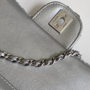 cc 25S Flap Bag 20cm Silver Raffia