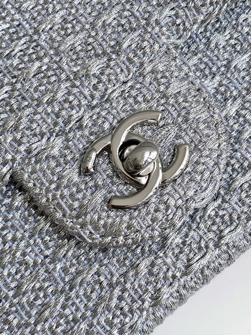 cc 25S Flap Bag 20cm Silver Raffia