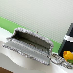 cc 25S Flap Bag 20cm Silver Raffia