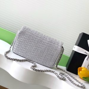 cc 25S Flap Bag 20cm Silver Raffia
