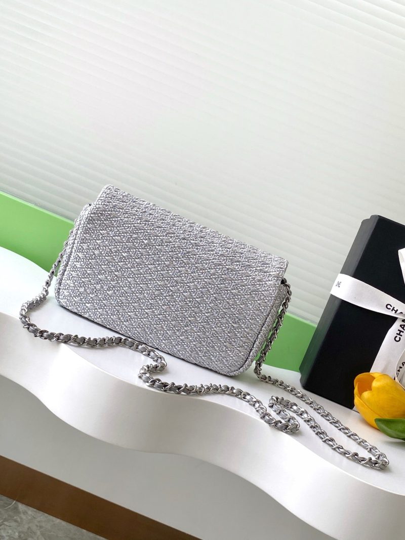 cc 25S Flap Bag 20cm Silver Raffia