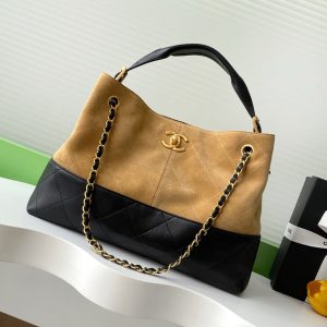 CC 25A Small Tote 36cm Brown Suede Black Calfskin