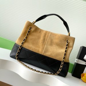 CC 25A Small Tote 36cm Brown Suede Black Calfskin