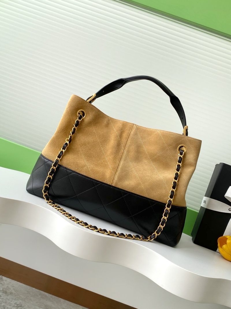 CC 25A Small Tote 36cm Brown Suede Black Calfskin