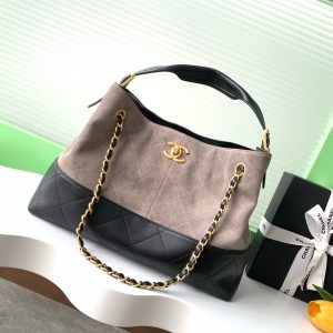 CC 25A Small Tote 36cm Grey Suede Black Calfskin