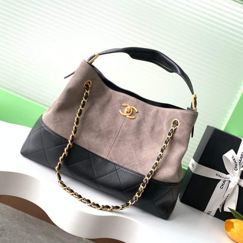 CC 25A Small Tote 36cm Grey Suede Black Calfskin