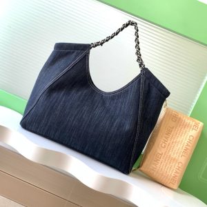 Chanel 25 Tote Bag Navy Blue 48cm Denim Leather 289494