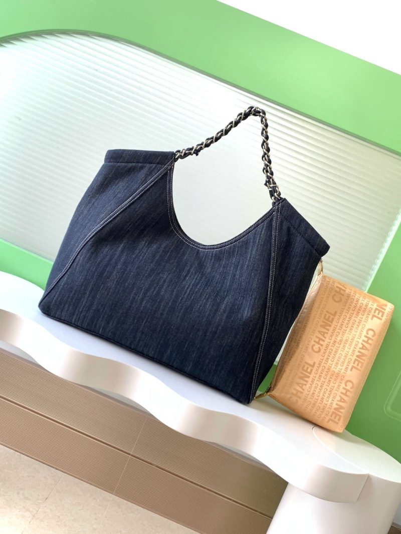 Chanel 25 Tote Bag Navy Blue 48cm Denim Leather 289494