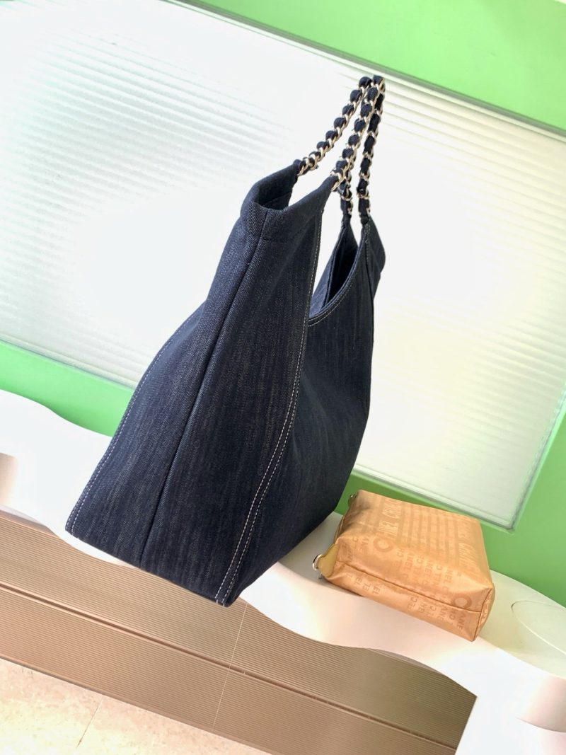 Chanel 25 Tote Bag Navy Blue 48cm Denim Leather 289494