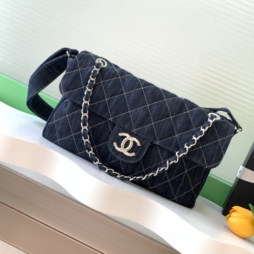 Chanel 25 Bag Navy Blue 34cm Denim Fabric 289496