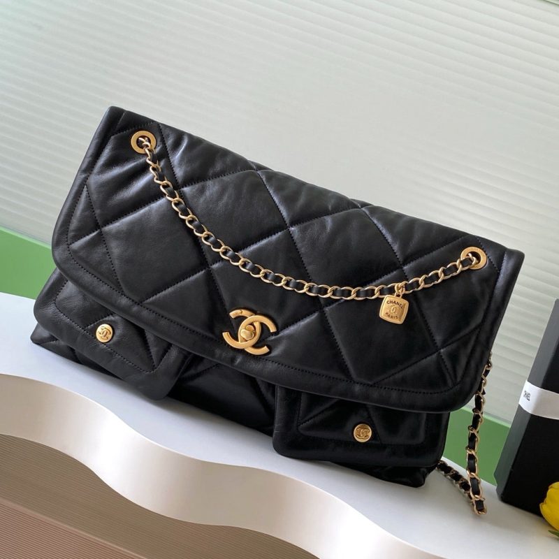 Chanel 25K Bag 45cm Black Gold Sheepskin 293990