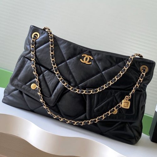 Chanel 25K Bag 38cm Black Gold Sheepskin 293989