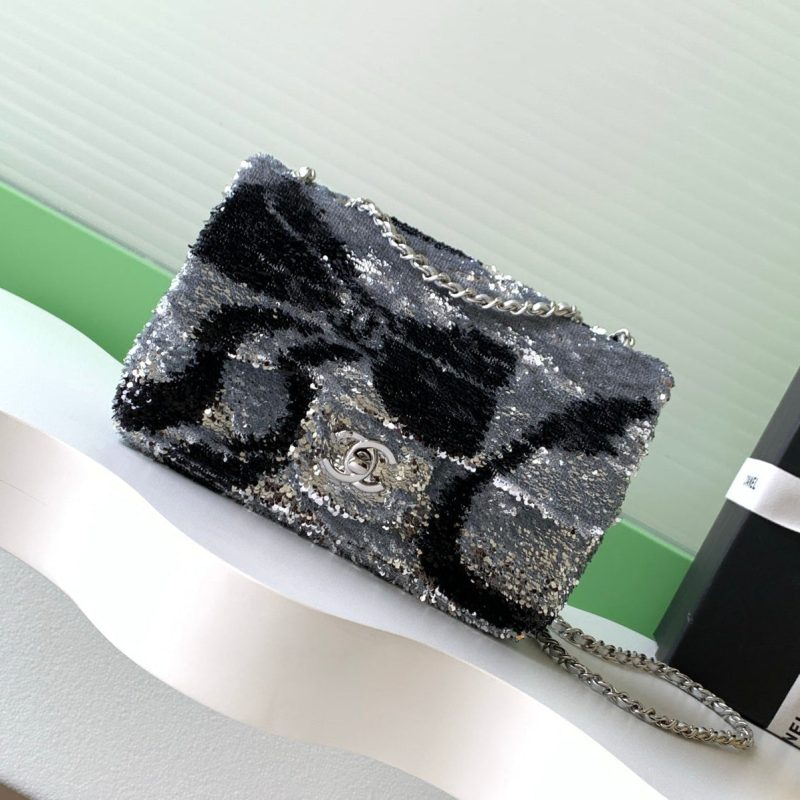 img_ecb71349_20251022_i1761108801666_8746_0_0_jpg CC 2025 Flap Bag Black Silver Sequin 298201