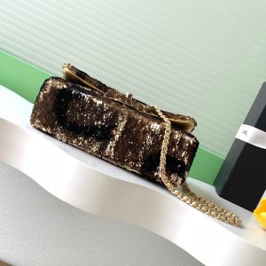 img_ecb71349_20251022_i1761108847101_3250_0_3_jpg CC 2025 Flap Bag Brown Gold Sequin 298199