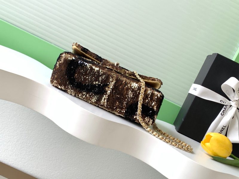 img_ecb71349_20251022_i1761108847101_3250_0_3_jpg CC 2025 Flap Bag Brown Gold Sequin 298199