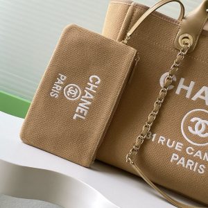 CC 2025 Deauville Tote Bag Beige Canvas