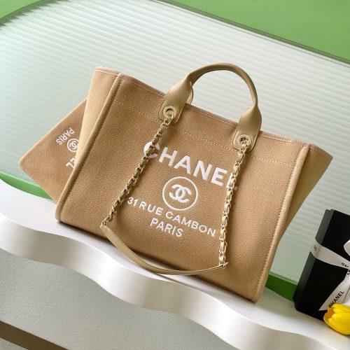 CC 2025 Deauville Tote Bag Beige Canvas