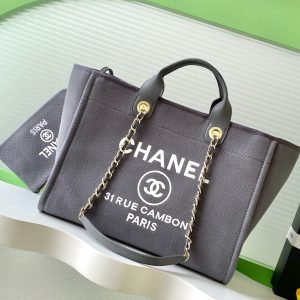 CC 2025 Deauville Tote Bag Gray Canvas