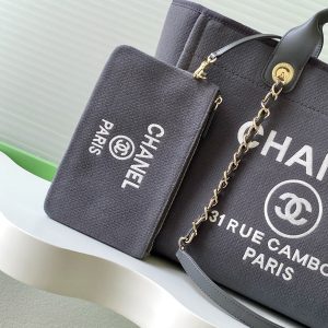 CC 2025 Deauville Tote Bag Gray Canvas