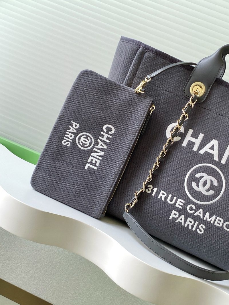 CC 2025 Deauville Tote Bag Gray Canvas
