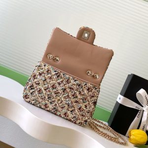 Chanel 2025 Flap Bag 21cm Beige mix Colors Sequin Leather 320284