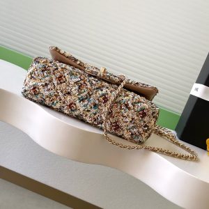Chanel 2025 Flap Bag 21cm Beige mix Colors Sequin Leather 320284