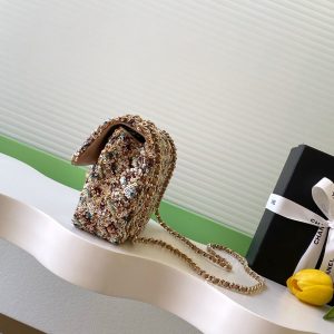 Chanel 2025 Flap Bag 21cm Beige mix Colors Sequin Leather 320284