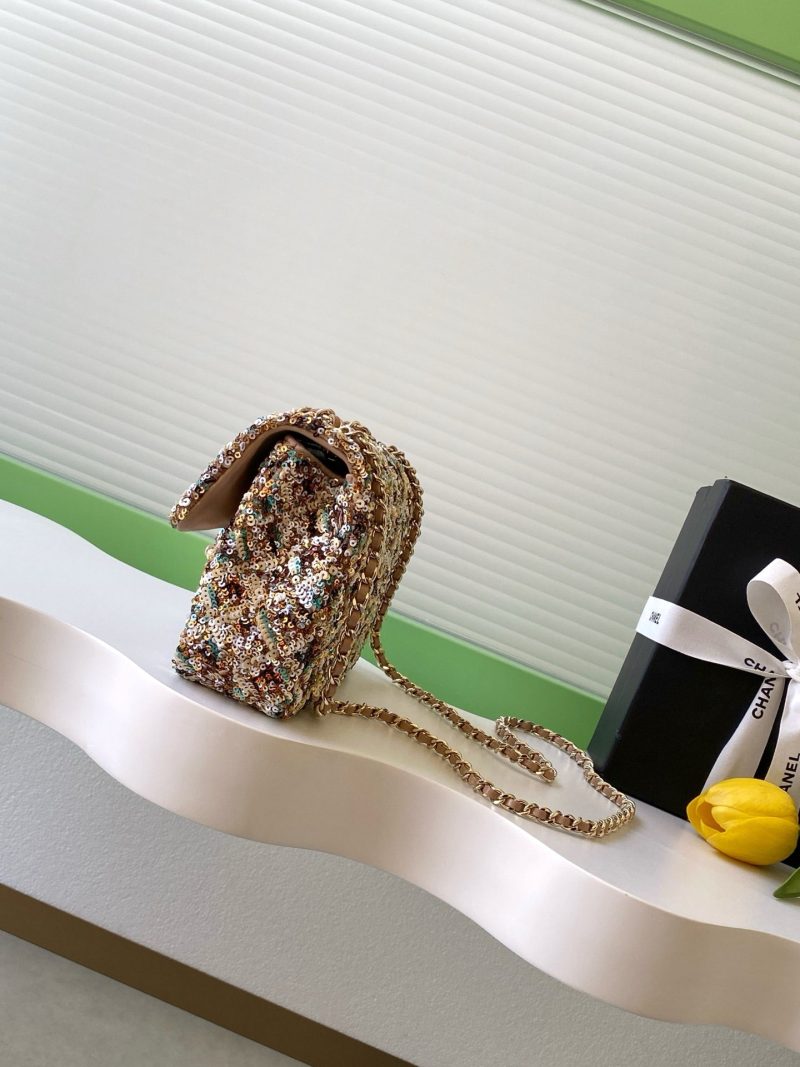 Chanel 2025 Flap Bag 21cm Beige mix Colors Sequin Leather 320284