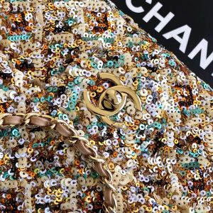 Chanel 2025 Flap Bag 21cm Beige mix Colors Sequin Leather 320284