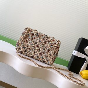 Chanel 2025 Flap Bag 21cm Beige mix Colors Sequin Leather 320284
